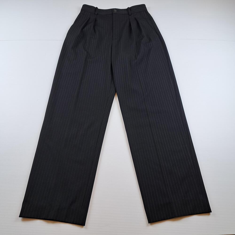 Nili Lotan Pants Womens 6 Black Pinstripe Pleated Wide Leg Dress Trousers Career